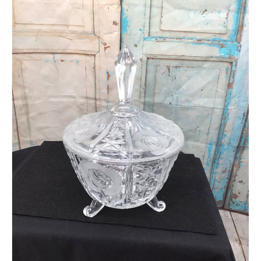 Lead Crystal Candy Jar Footed with Handle